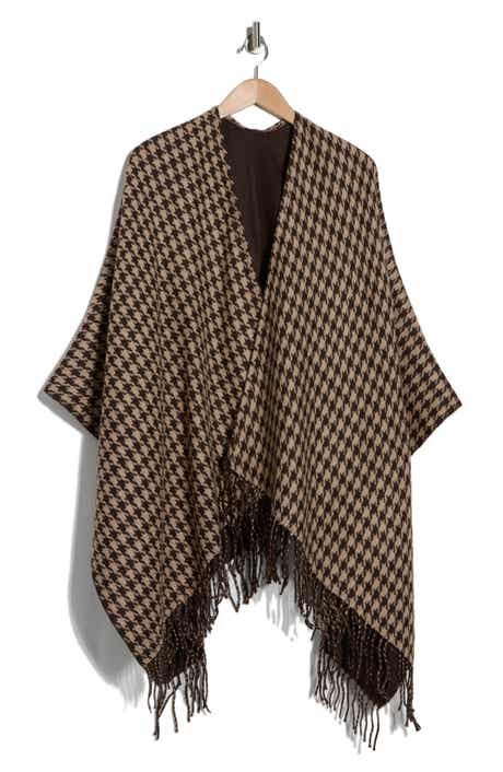 La Fiorentina Houndstooth Fringe Trim Ruana