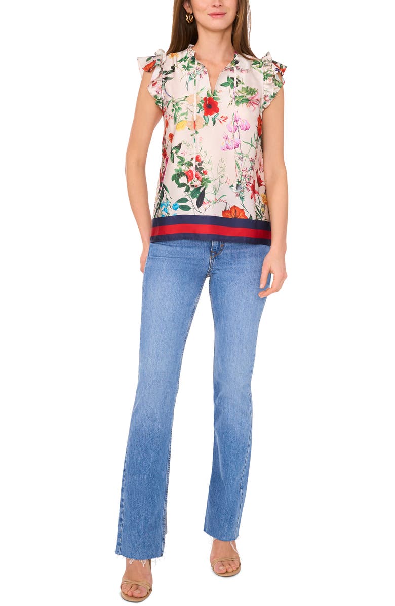 Vince Camuto Floral Flutter Sleeve Top, Alternate, color, Multi