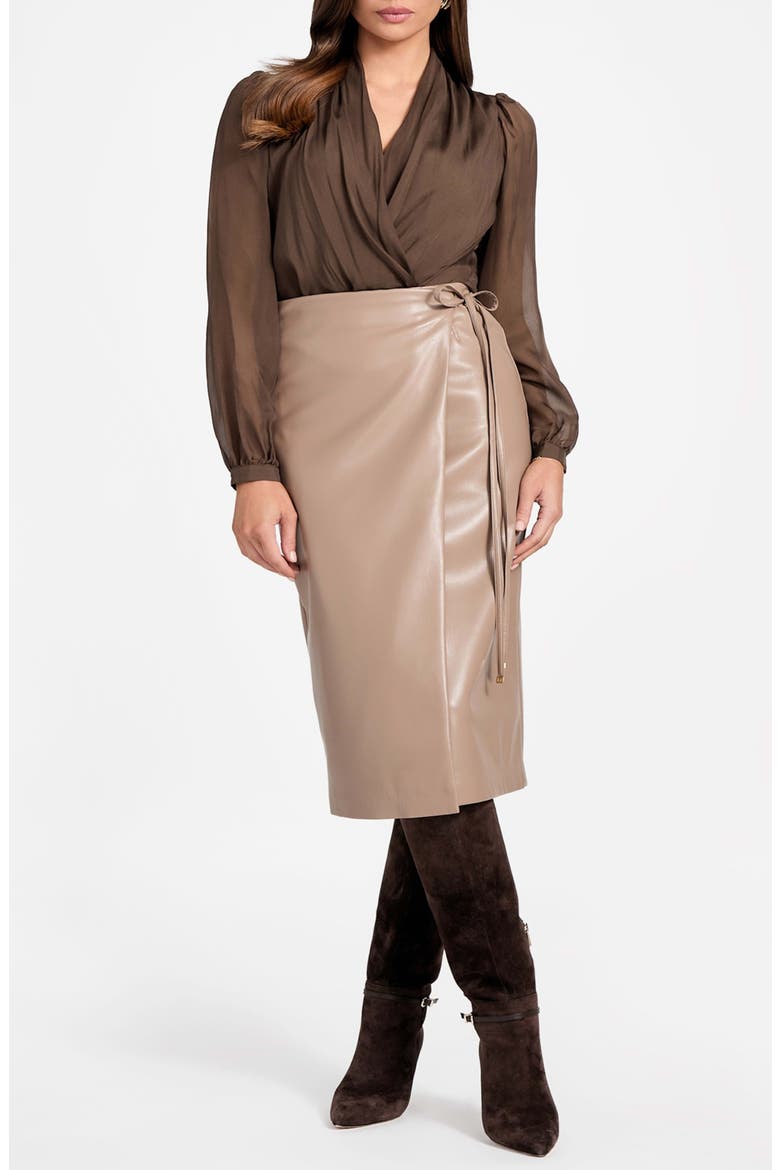 Gladys Faux Leather Wrap Skirt, Alternate, color, BEIGE