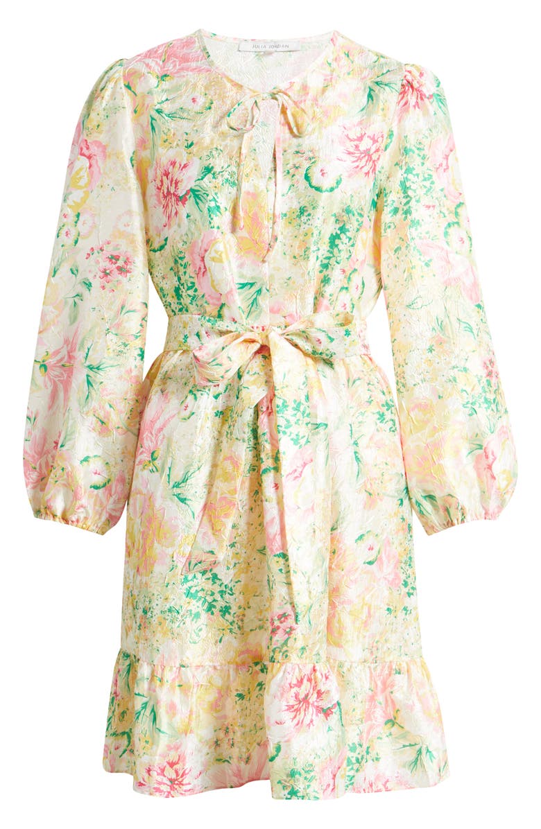 Julia Jordan Floral Long Sleeve Crinkled Satin Babyboll Dress, Alternate, color, 