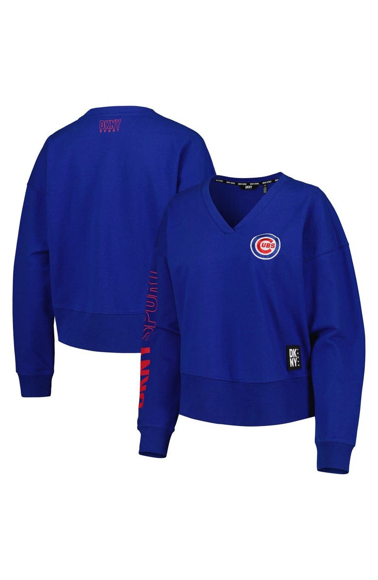 DKNY SPORT Women's DKNY Sport Royal Chicago Cubs Lily V-Neck Pullover Sweatshirt, Main, color, 