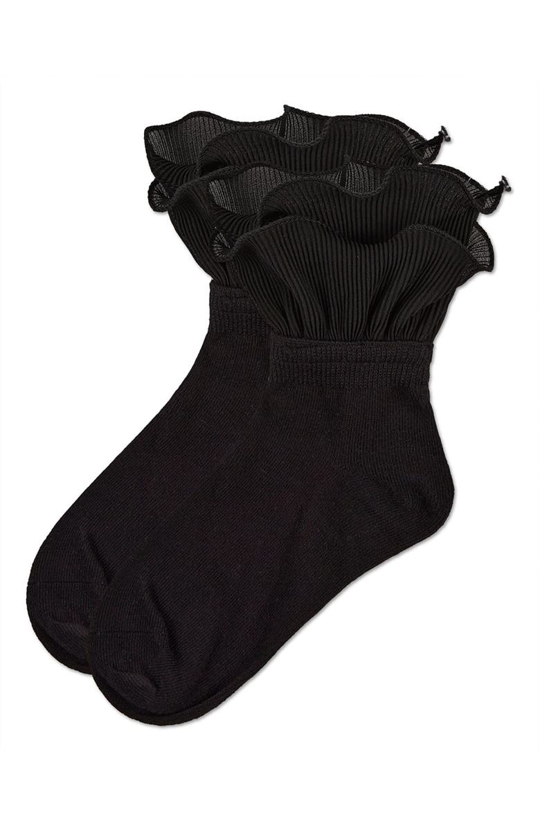MeMoi Dual Layer Ruffle Anklet Socks, Alternate, color, Black