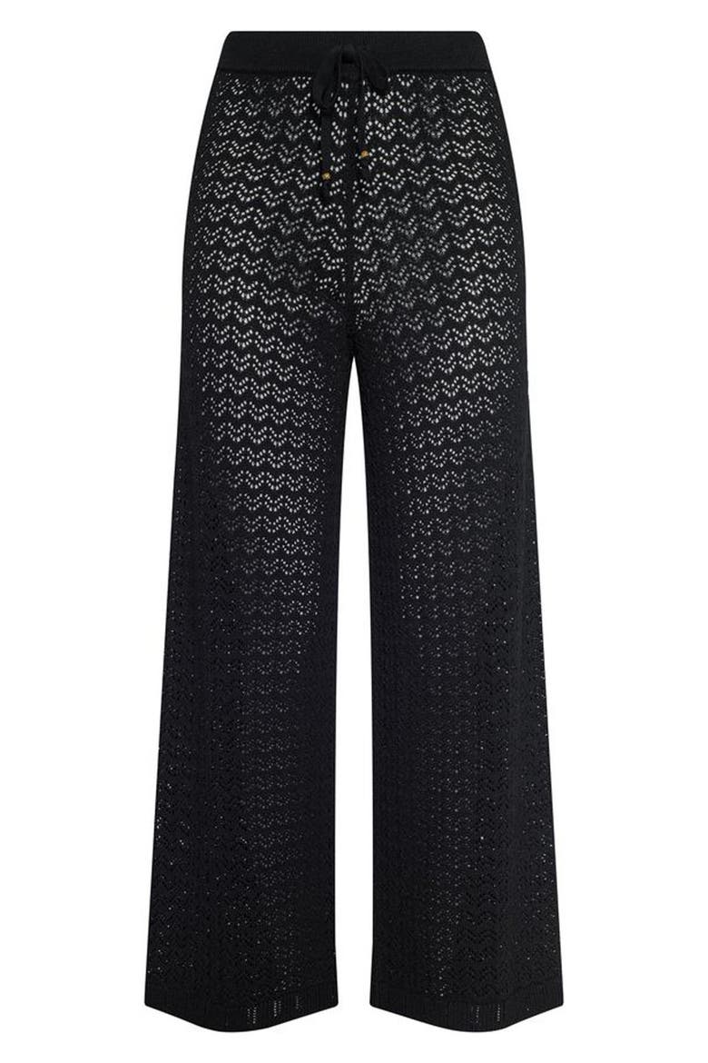 Gaelle Pointelle Knit Wide Leg Ankle Pants, Alternate, color, BLACK