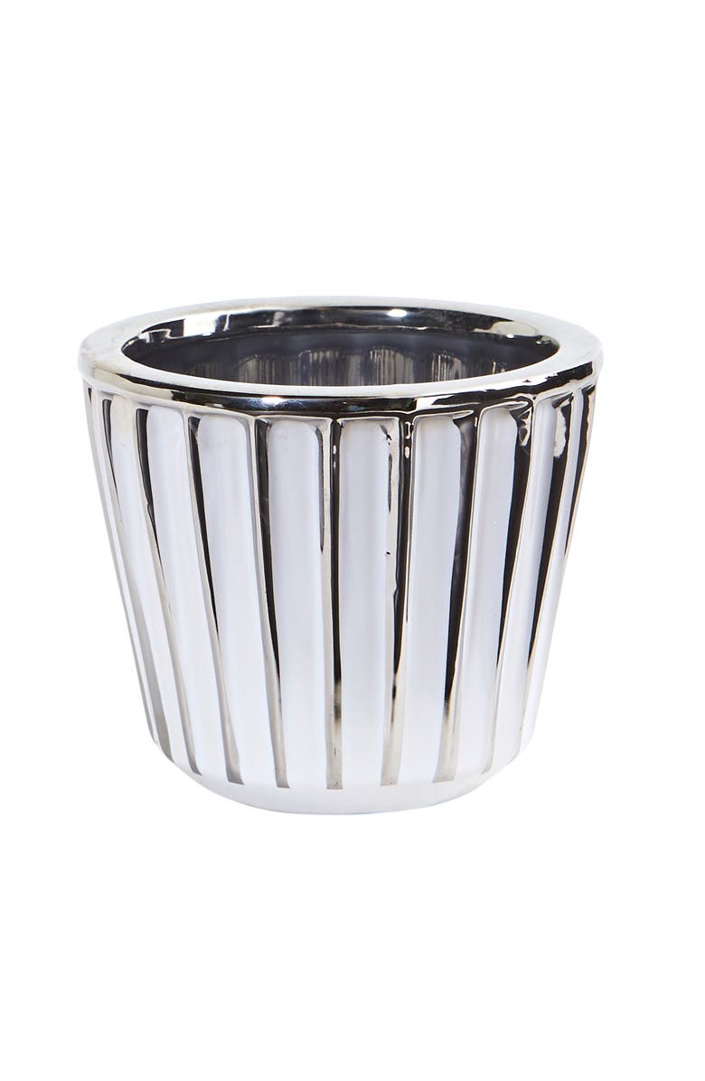 NEARLY NATURAL 4.75-in Ceramic White Vase with Silver Burnishing, Main, color, Silver