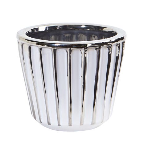 4.75-in Ceramic White Vase with Silver Burnishing