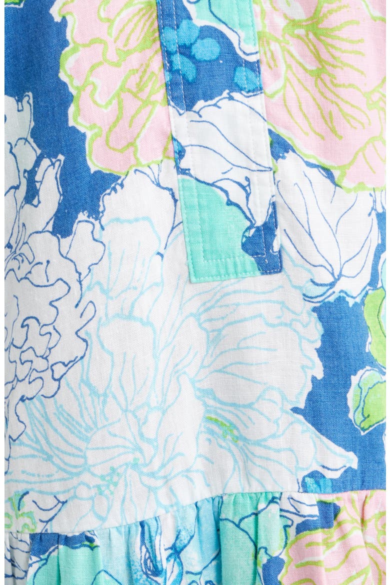 Norella Print Ruffle Linen Dress, Alternate, color, STARLIGHT NAVY