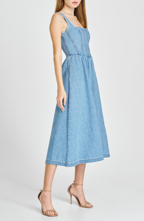 Wayf Daisy Sleeveless Denim Midi Dress In Vintage Blue