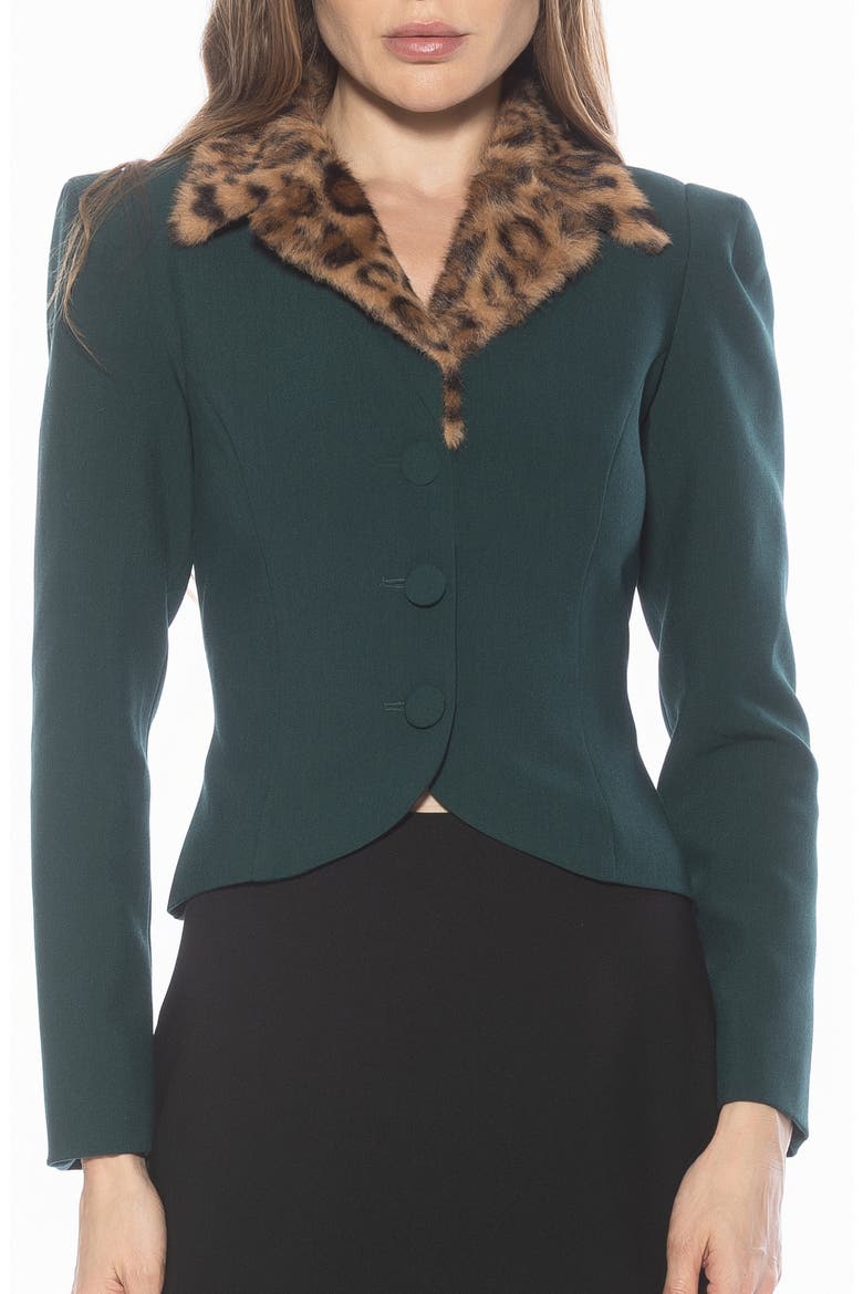 Sabrina Faux Fur Notch Collar Blazer, Main, color, EMERALD