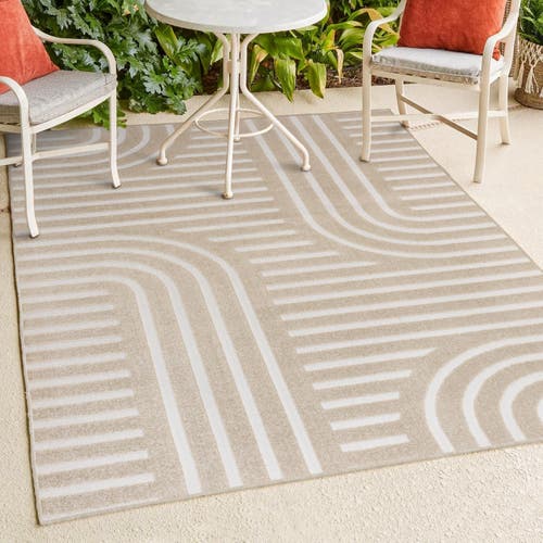 Jonathan Y Anders High-low Midcentury Modern Arch Stripe Two-tone Indoor/outdoor Area Rug In Beige/cream
