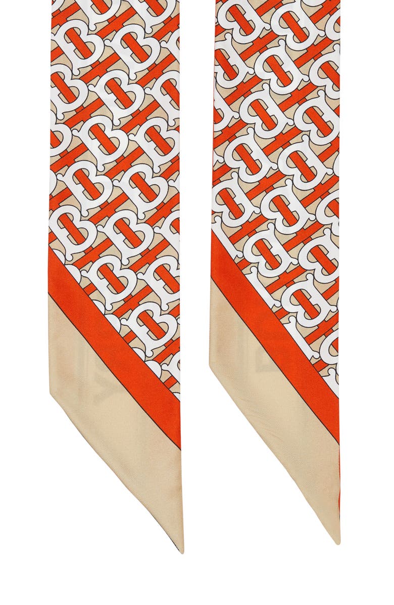 Burberry Logo & TB Monogram Print Skinny Silk Scarf, Alternate, color,