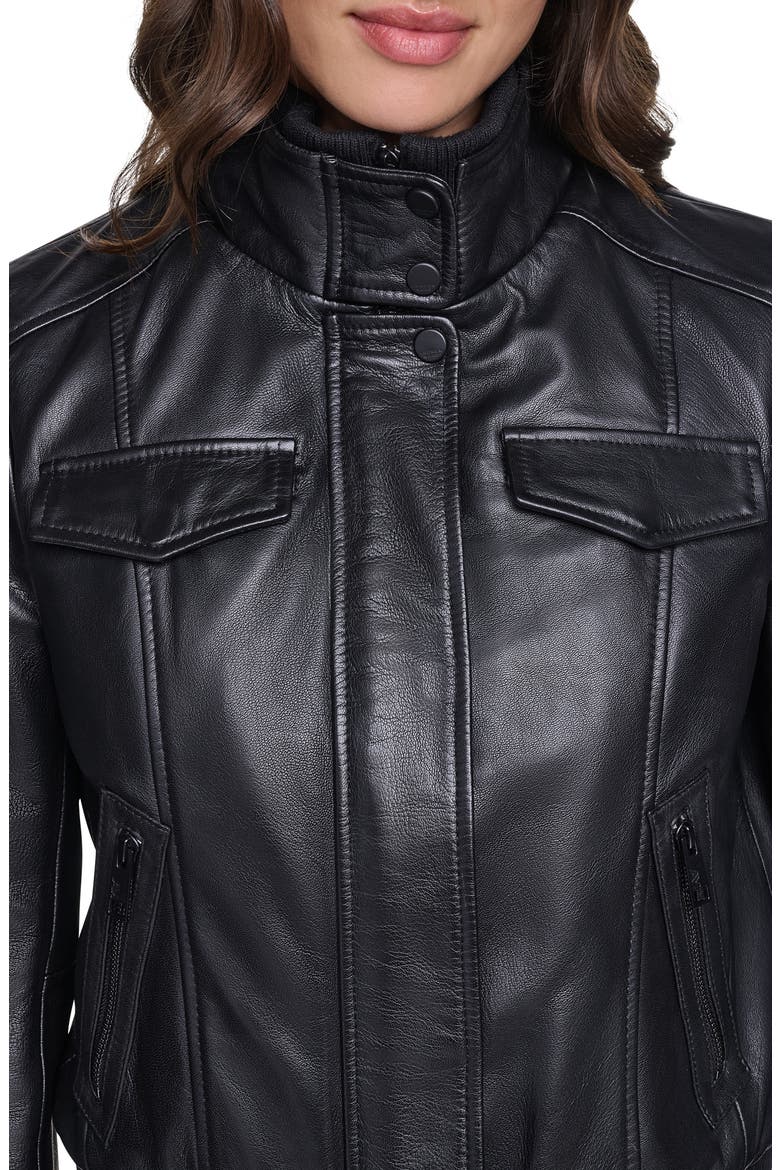 Ashford Leather Bomber Jacket, Alternate, color, BLACK