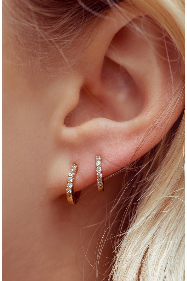 Cubic Zirconia Mini Hoop Earrings, Alternate, color, GOLD