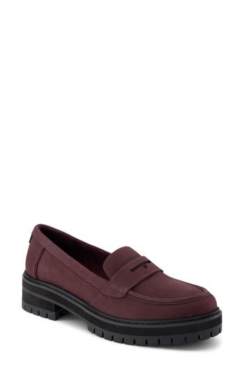 Toms Cara Platform Leather Penny Loafer In Purple