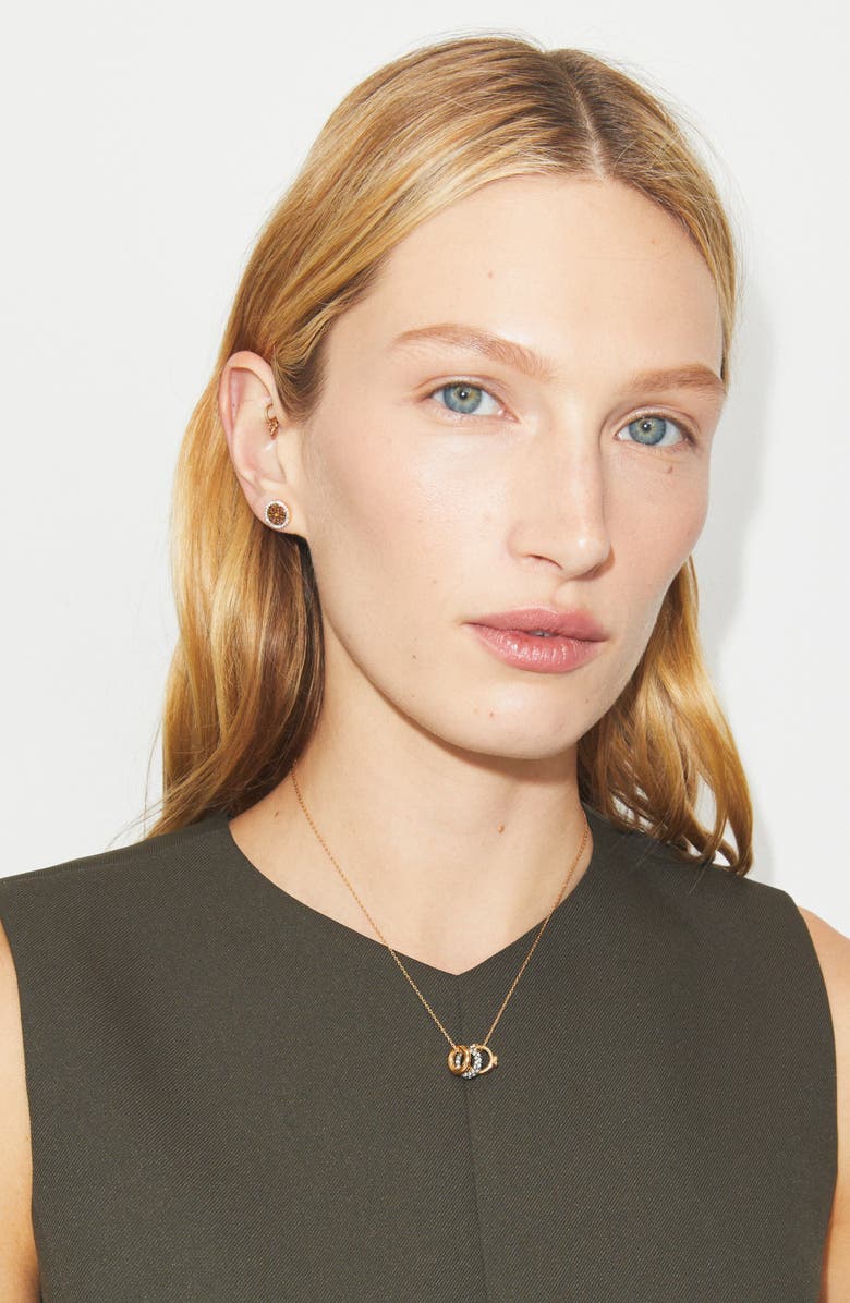 Tory Burch Icon Pavé Necklace & Earring Set, Alternate, color, Tory Silver / Crystal