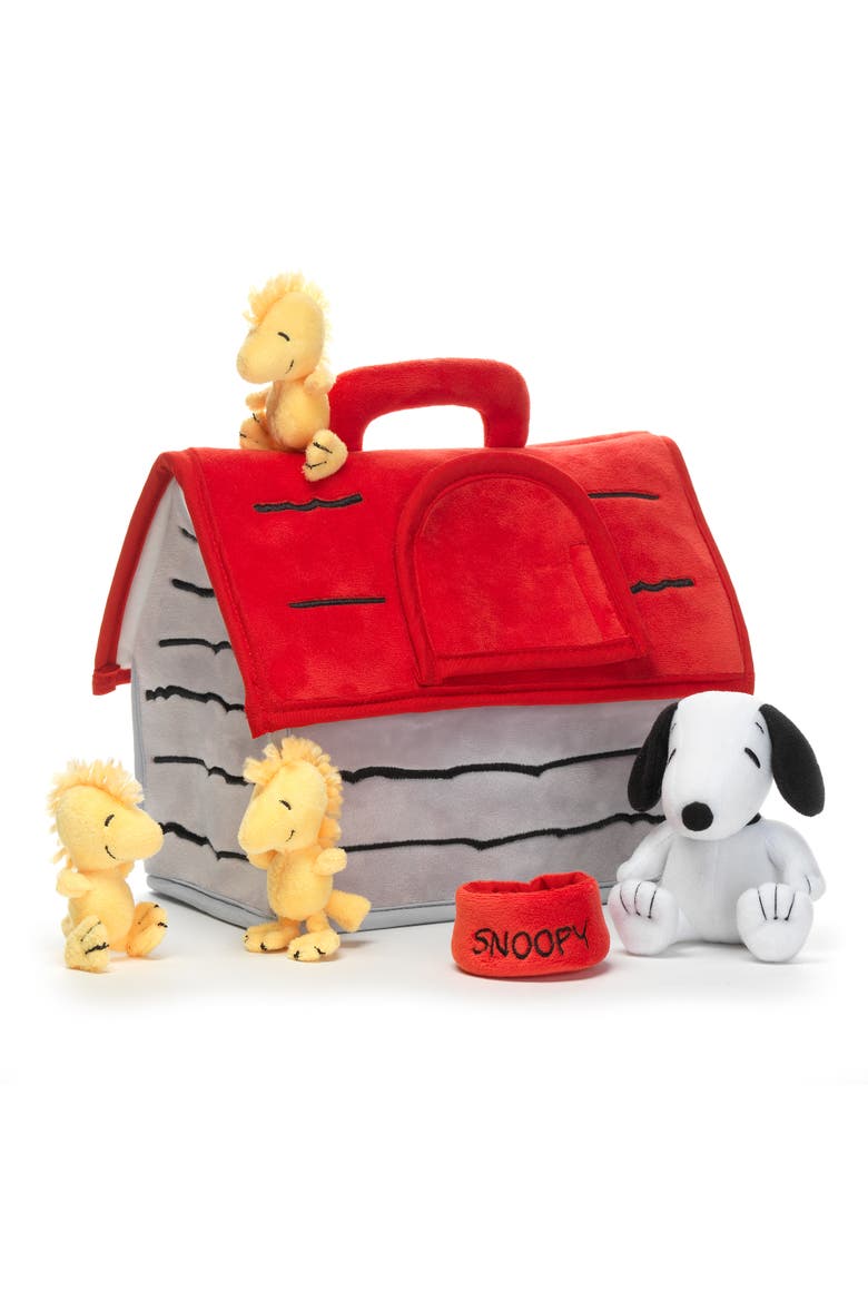 Classic Snoopy Interactive Plush Doghouse with 5 Stuffed Animal Toys, Alternate, color, Red Multi