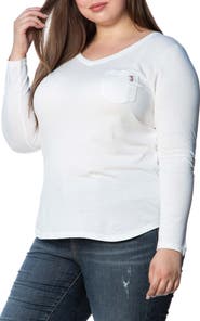 SLINK Jeans V-Neck Long Sleeve Pocket T-Shirt