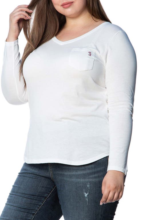 SLINK Jeans V-Neck Long Sleeve Pocket T-Shirt in White 