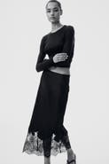 H&M Lace-trimmed Satin Skirt
