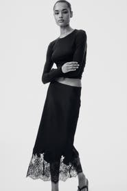 H&M Lace-trimmed Satin Skirt
