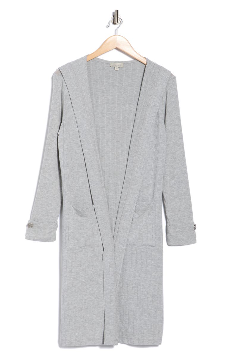 CHENAULT Hooded Ribbed Long Cardigan, Alternate, color, Heather Grey