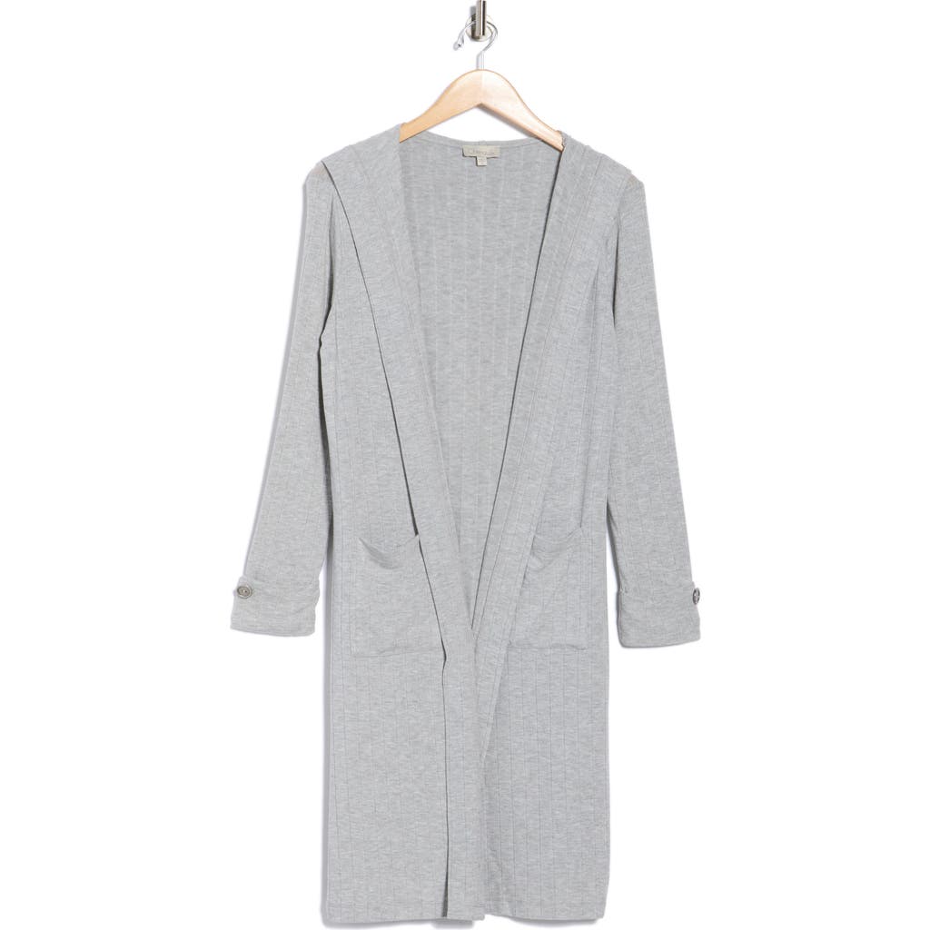 Chenault Hooded Ribbed Long Cardigan In Gray