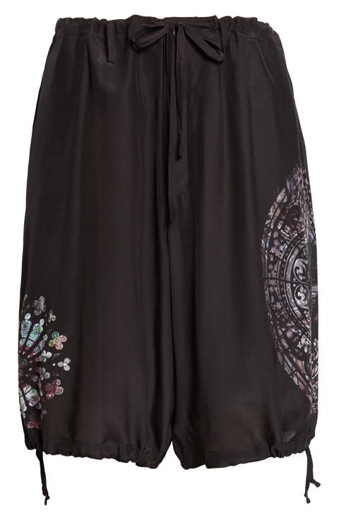Asymmetric Print Silk Shorts