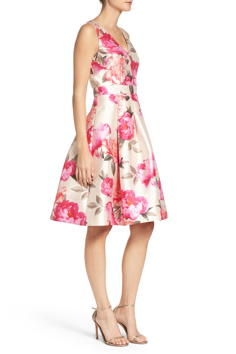 Floral Mikado Fit & Flare Dress, Alternate, color, IVORY/ PINK