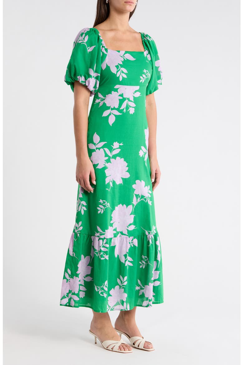 Zama Floral Xena Puff Sleeve Midi Dress, Alternate, color, KELLY-PINK-MULTI