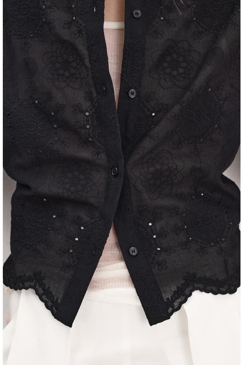 Embroidered Cropped Shirt, Alternate, color, BLACK