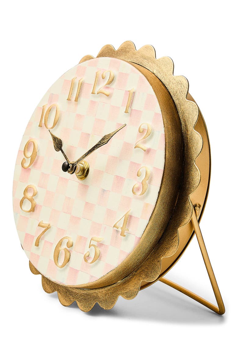 Rosy Check Scalloped Desk Clock, Alternate, color, ROSY