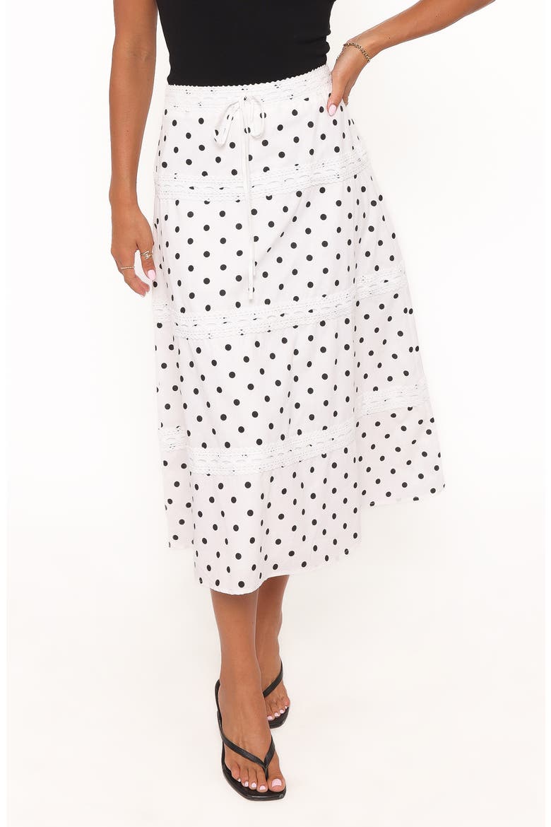 Lucia Tiered Midi Skirt, Main, color, WHITE POLKA DOT