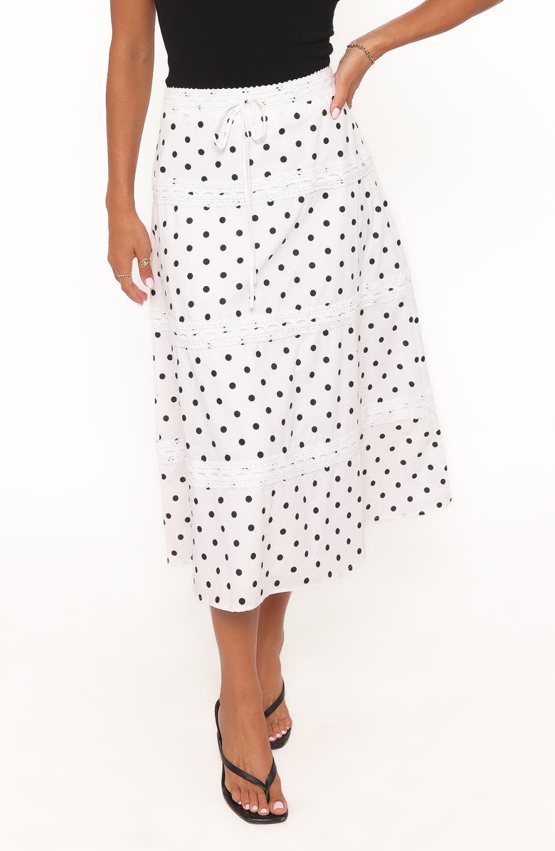 Petal & Pup Lucia Tiered Midi Skirt, Main, color, White Polka Dot