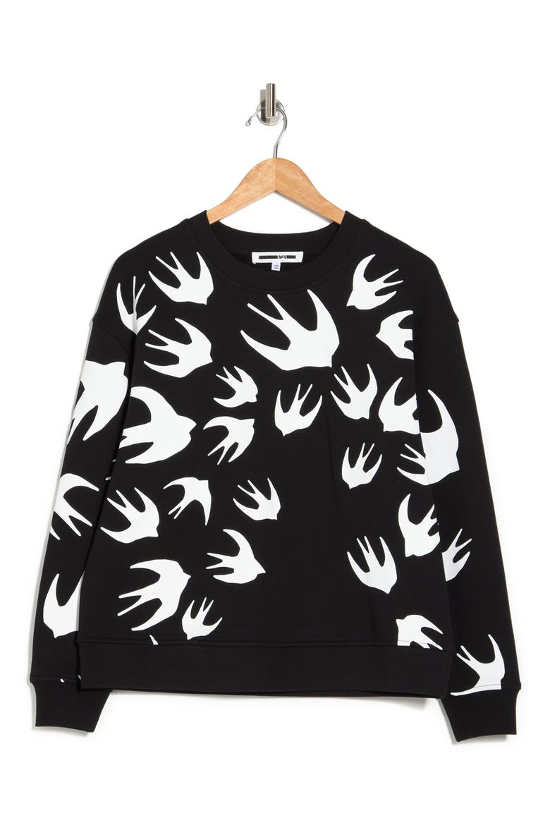 Alexander McQueen Code Bird Print Pullover Sweatshirt, Alternate, color, BLACK