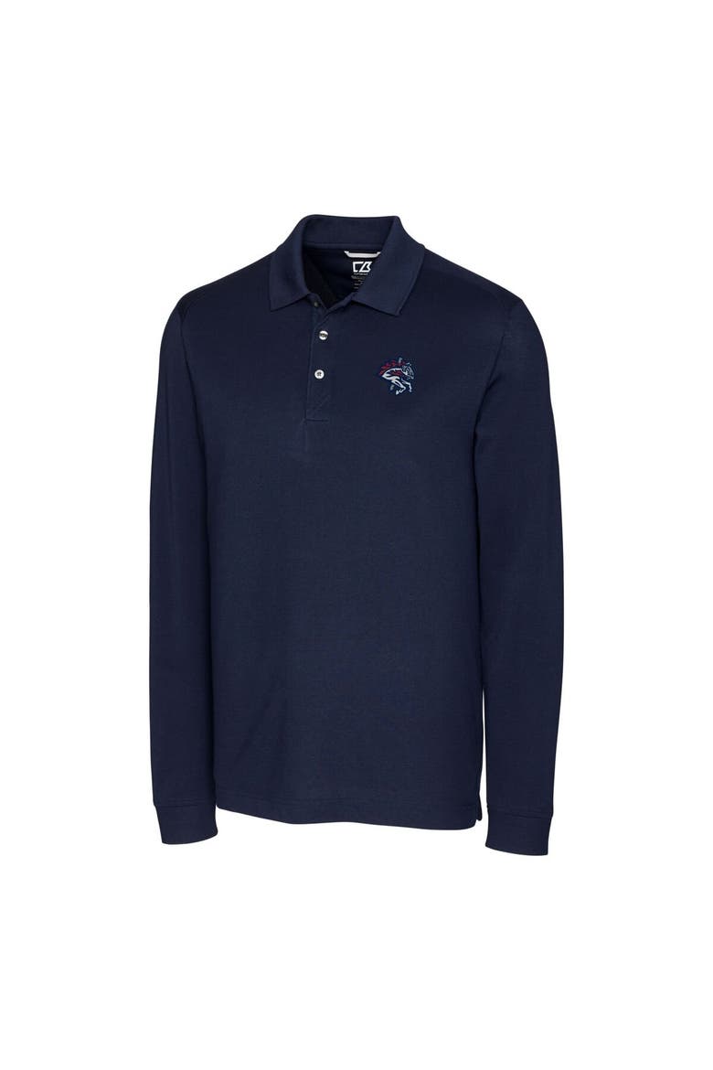 Men's Cutter & Buck Navy Binghamton Rumble Ponies DryTec Advantage Tri-Blend Pique Long Sleeve Polo, Alternate, color, Navy