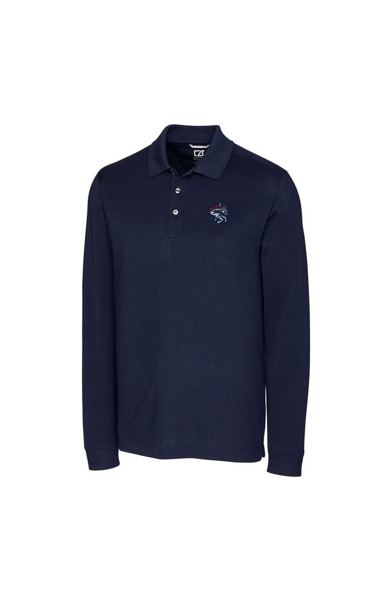 Cutter & Buck Men's Cutter & Buck Navy Binghamton Rumble Ponies DryTec Advantage Tri-Blend Pique Long Sleeve Polo, Alternate, color, 
