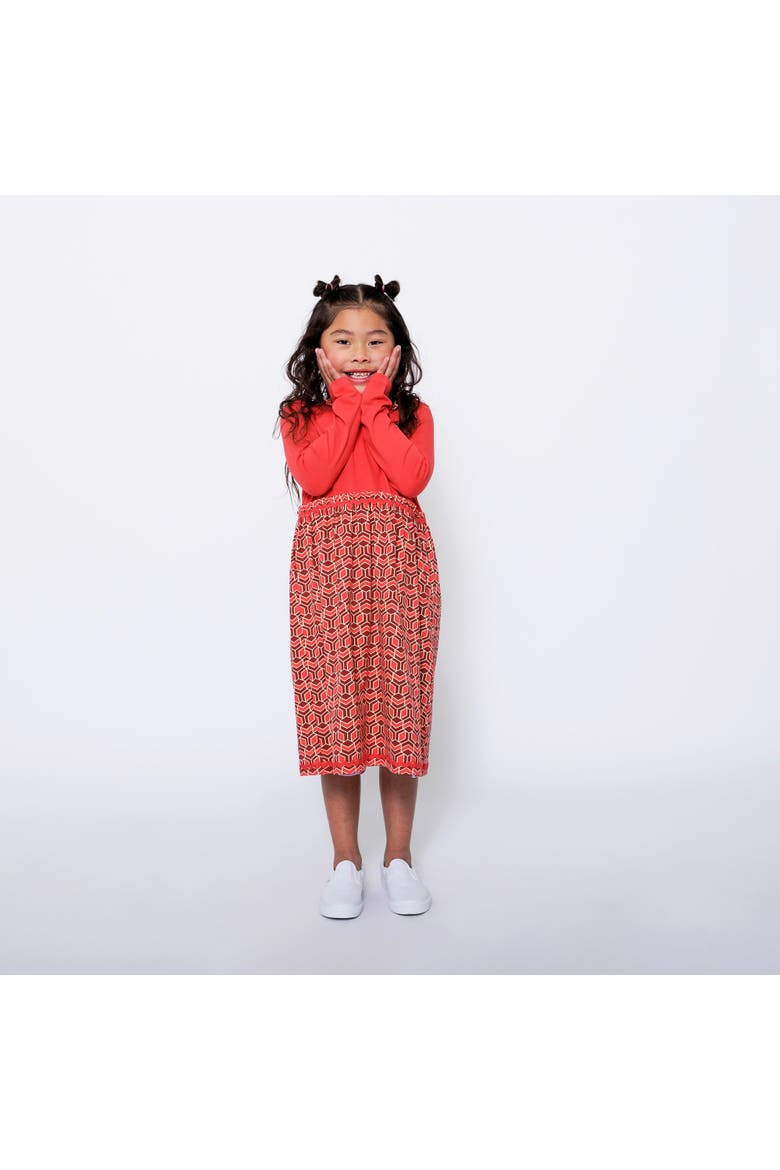 Girls Long Sleeve Ruffle Trim Dress, Main, color, Red Multicolor
