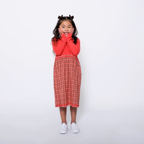 Girls Long Sleeve Ruffle Trim Dress
