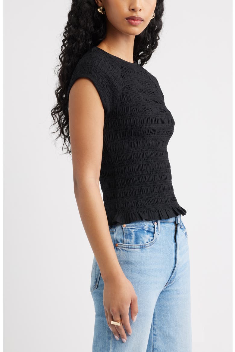 Cap Sleeve Smocked Top, Alternate, color, BLACK