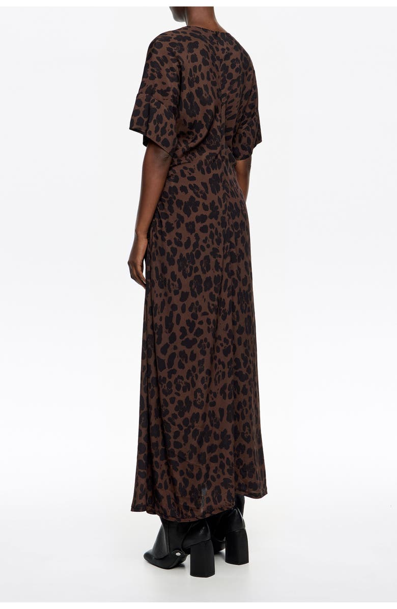 Bimba y Lola Gathered Short Sleeve Dress, Alternate, color, Leopard Big Dark Brown