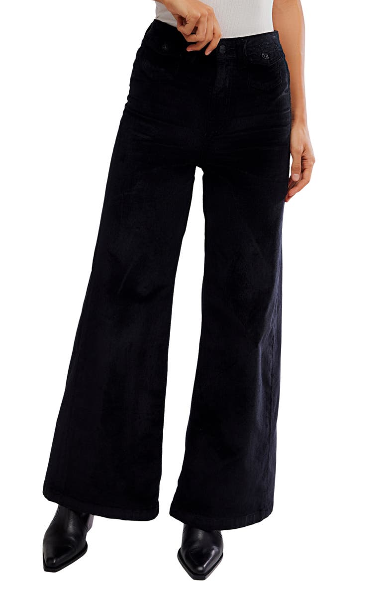 Free People Kellee High Waist Wide Leg Corduroy Palazzo Pants, Main, color, Black