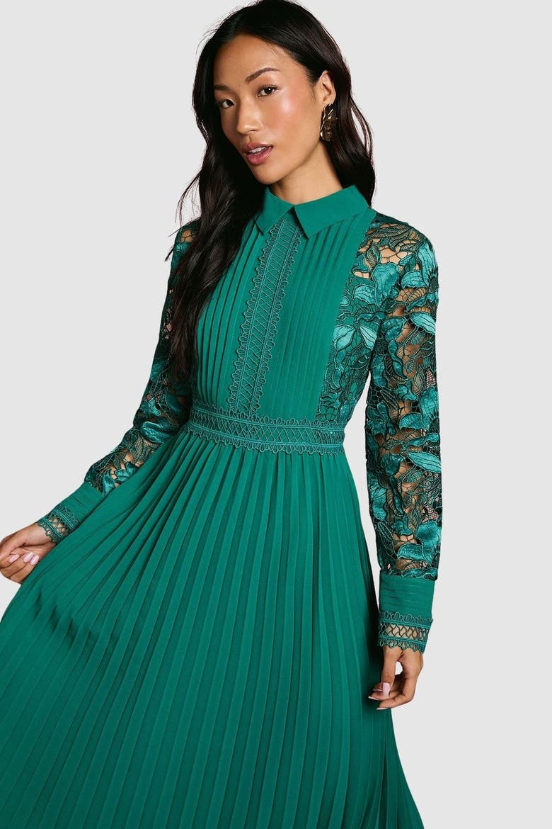 Petite Lace Shirt Dress, Alternate, color, Emerald