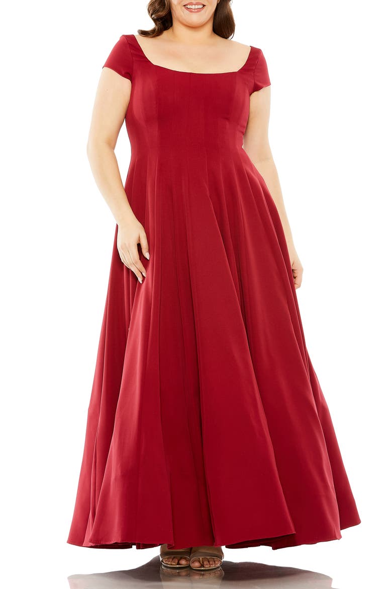 Cap Sleeve Square Neck Ballgown, Main, color, WINE