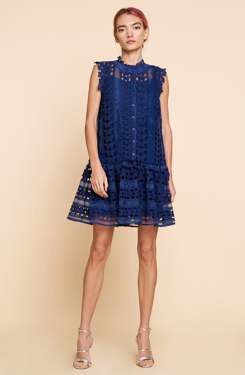 CIEBON Cara Butterfly Lace Shift Dress, Alternate, color, Navy