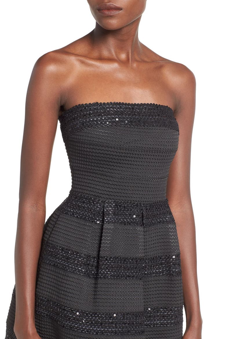dee elle Sequin Stripe Strapless Fit & Flare Dress, Alternate, color, BLACK