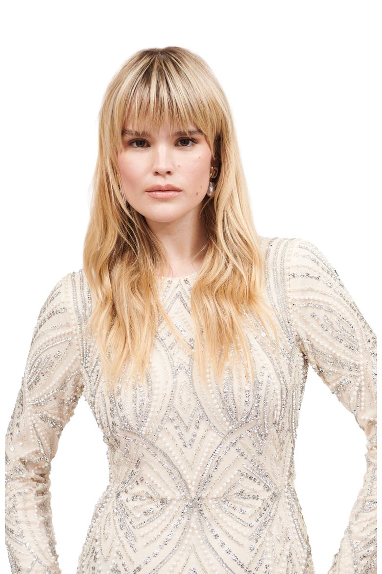 Modest Embellished Sequin Beaded Maxi Dress, Alternate, color, CREAM