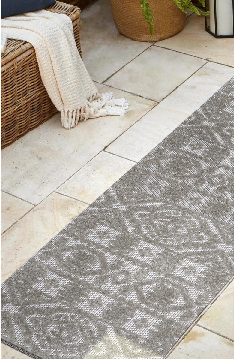 JONATHAN Y Citta High-Low Pile Mediterranean Tile Indoor/Outdoor Area Rug, Alternate, color, Dark Gray/Ivory