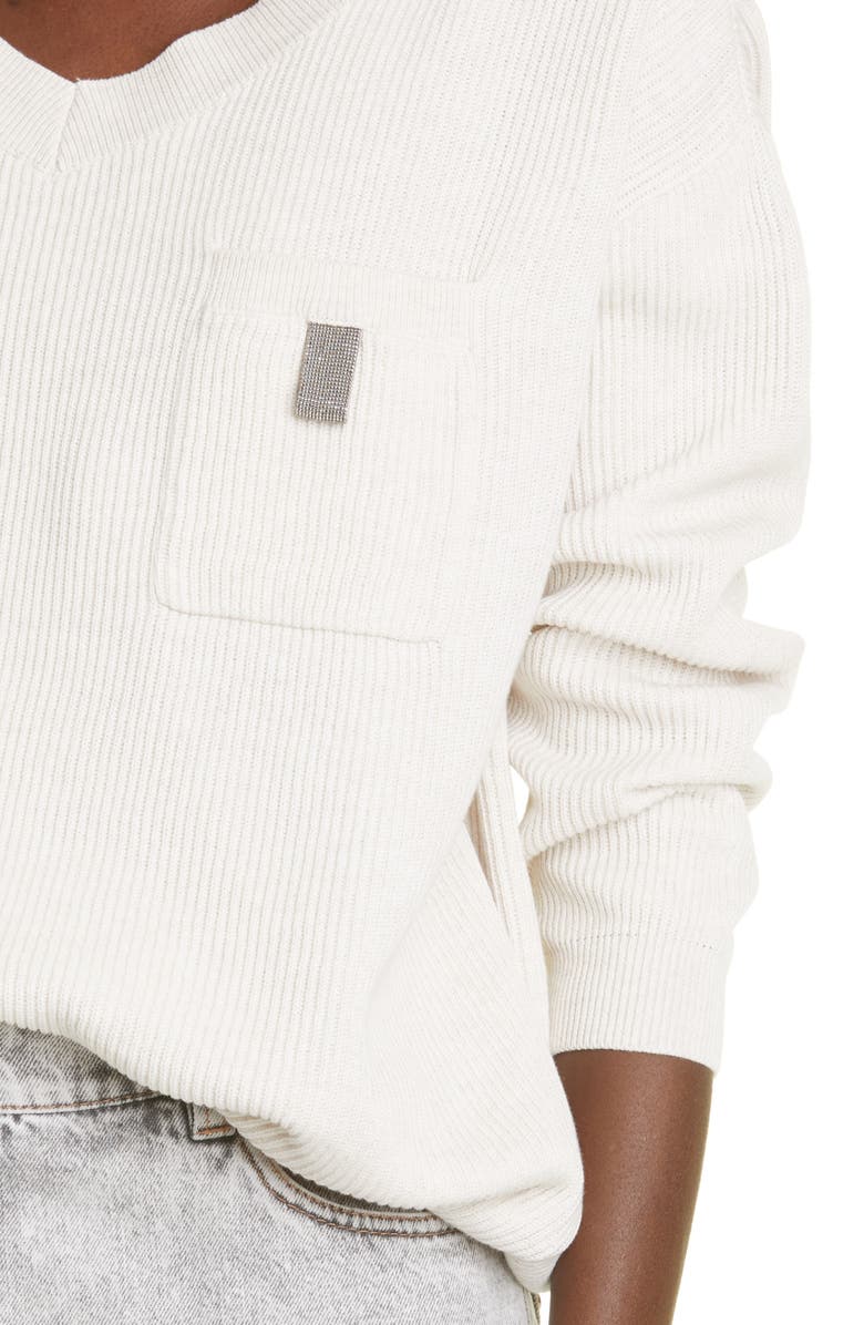 Brunello Cucinelli Pocket V-Neck Rib Sweater, Alternate, color,