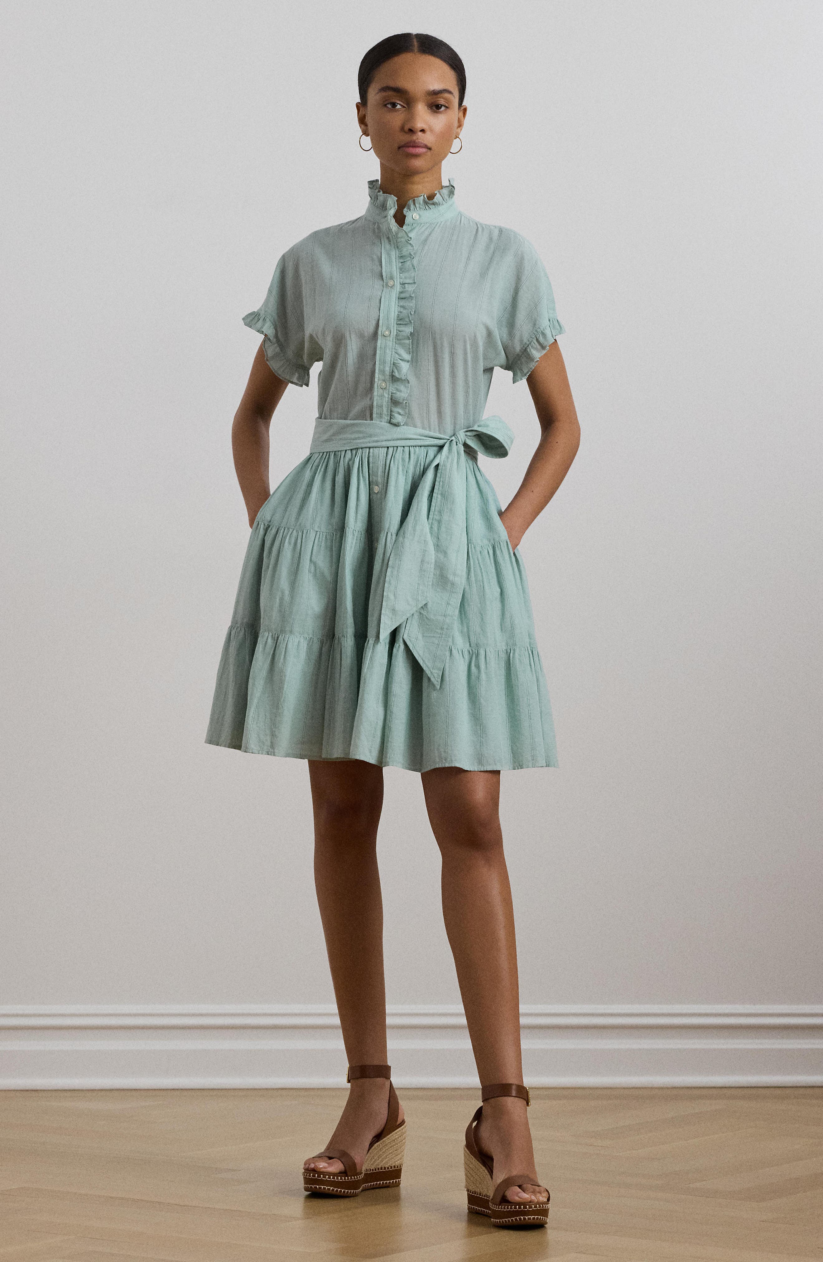 Ruffle Trim Cotton Voile Shirtdress - image 2