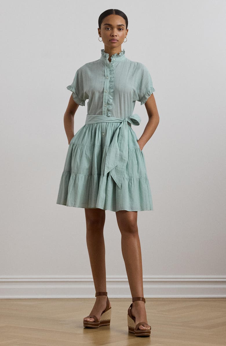 Lauren Ralph Lauren Ruffle Trim Cotton Voile Shirtdress, Alternate, color, 