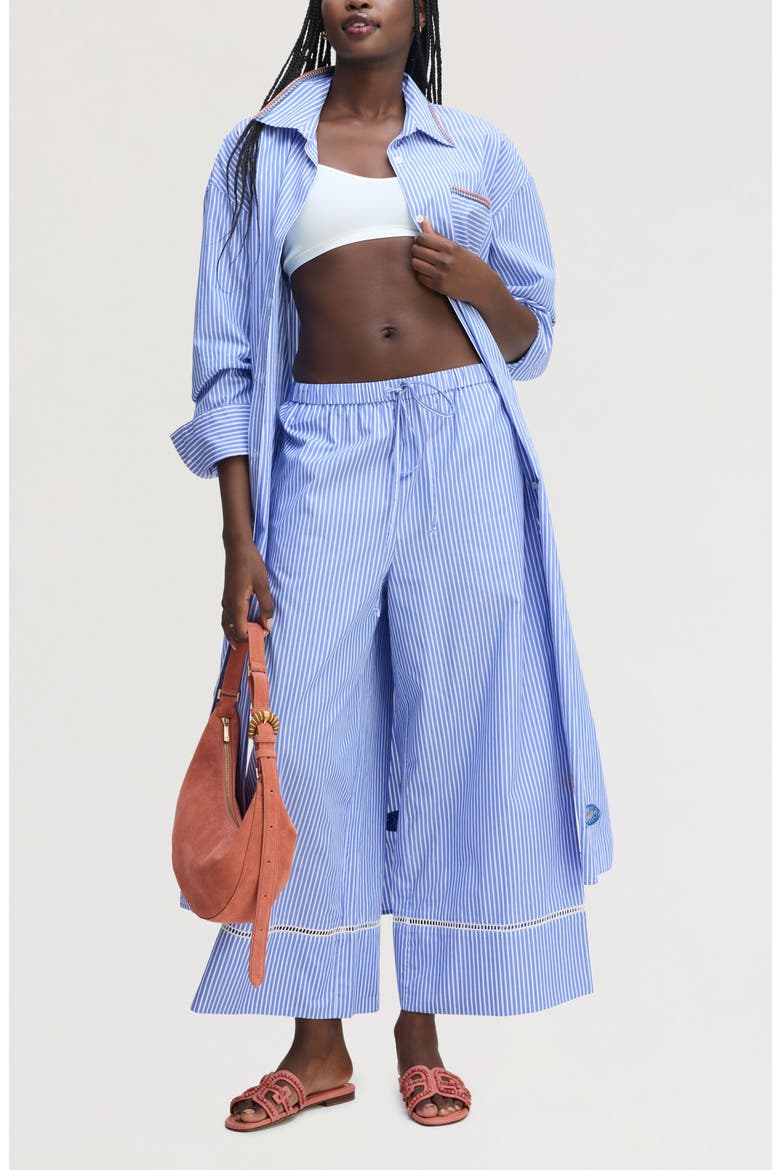 Embroidered Sequin Stripe Wide Leg Pants, Alternate, color, PERIWINKLE SHIRTING